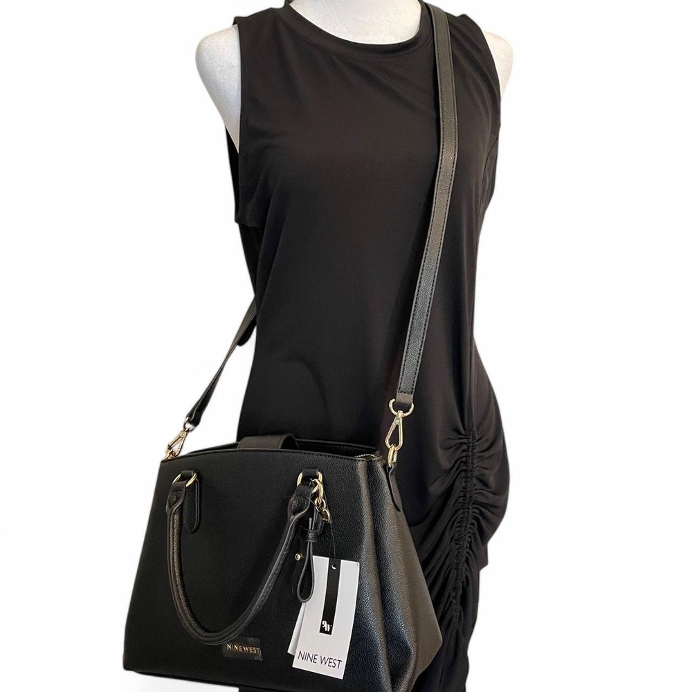 Nine West Tansy black satchel with gold hardware and long strap NWT - Picture 3 of 5